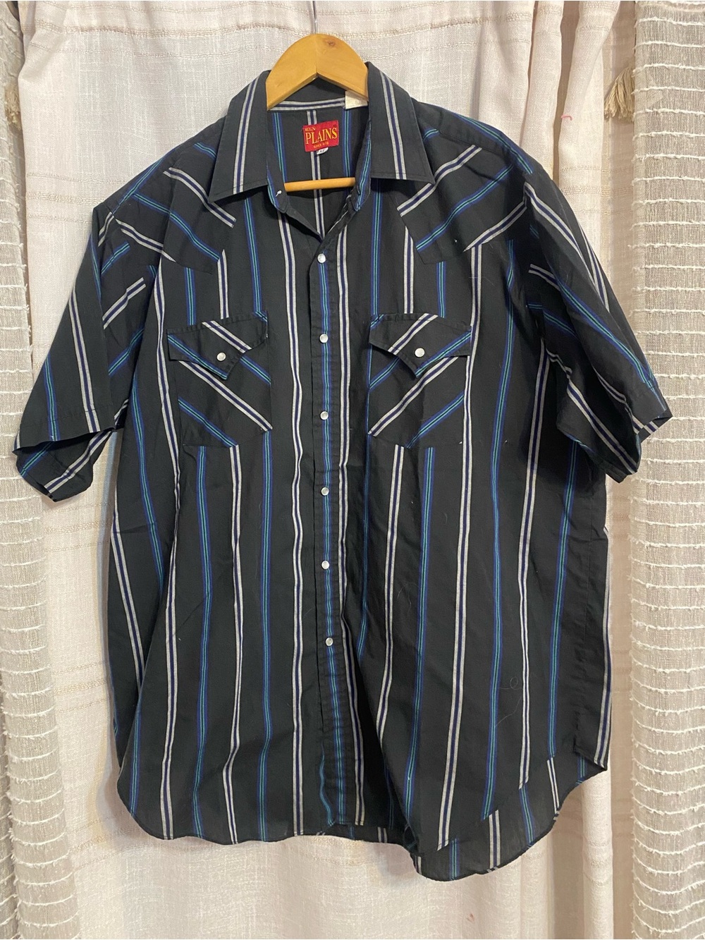 Vintage Ely Plains Striped Western Pearl Snap Shirt Mens XL Black Blue